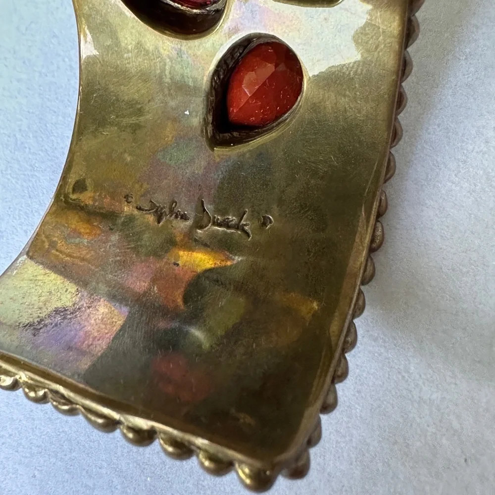 Stephen One of a Kind Vintage Multi-Gemstone Bronze Chunky Cuff Rare Festival